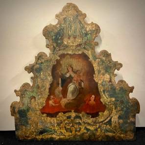 18th Century Madonna and Child Polychromed Frieze 